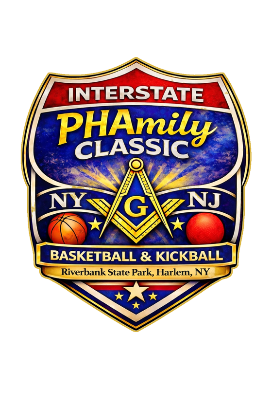 Interstate PHAmily Classic — Shield logo featuring Masonic compass, basketball, and kickball with NY and NJ banners